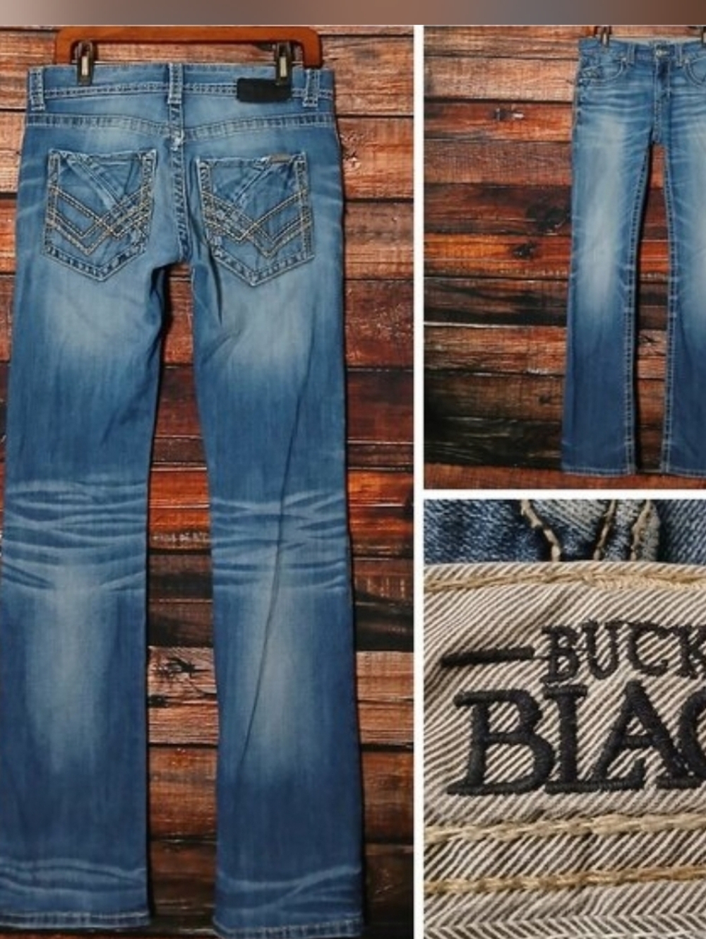 Buckle Black Label Jeans Mens 30X34 Three Fit Straight Low Rise Blue Denim